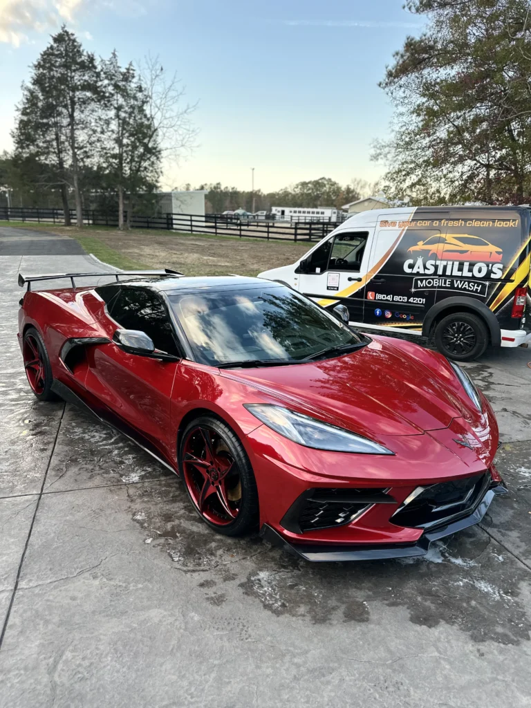 Red Corvette with ceramic coating gloss, Richmond VA