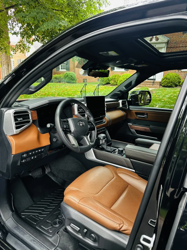 Truck interior with tan leather after interior detail